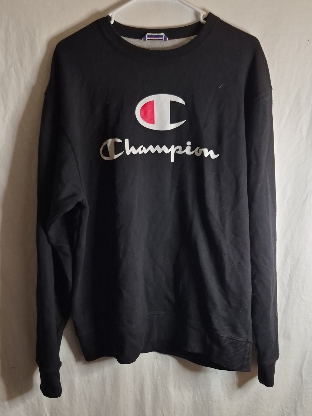 Champion Black Crewneck Sweatshirt with White & Red Logo